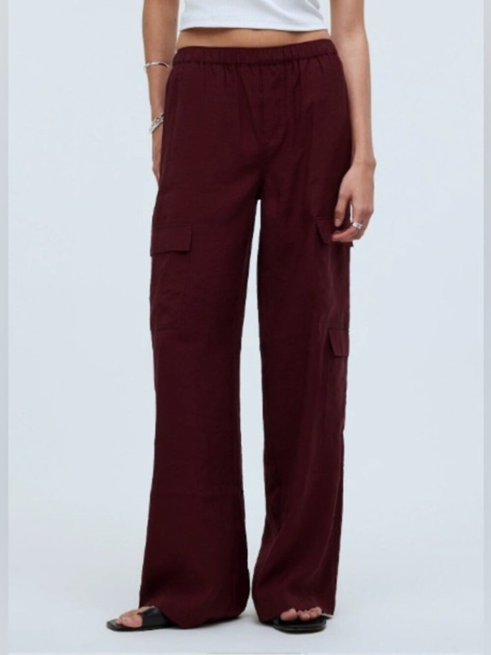 Madewell Tall Pull-On Wide-Leg Cargo Pants Softdrape Cabernet XLT